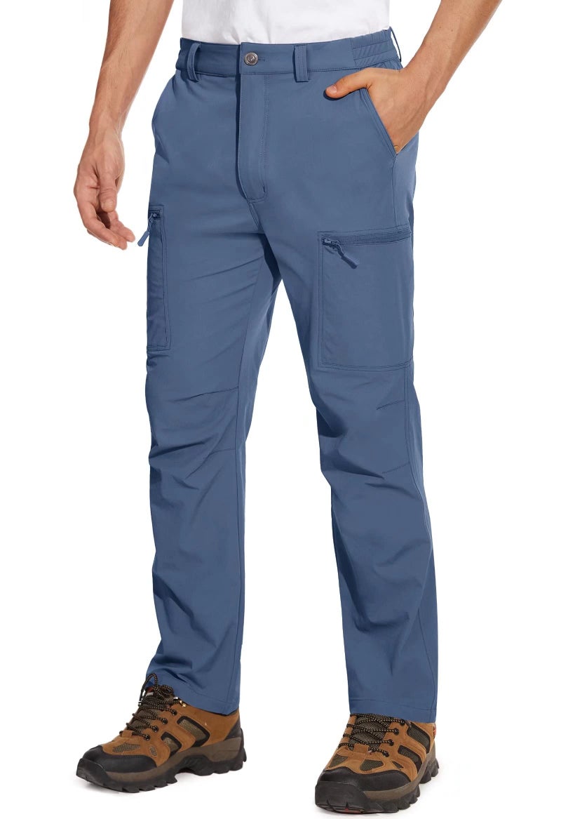 MAGCOMSEN Hiking Pants for Men Stretch Breathable Elastic Waist Work Pants with 6 Pockets Travel Fishing Blue Grey - Image 1